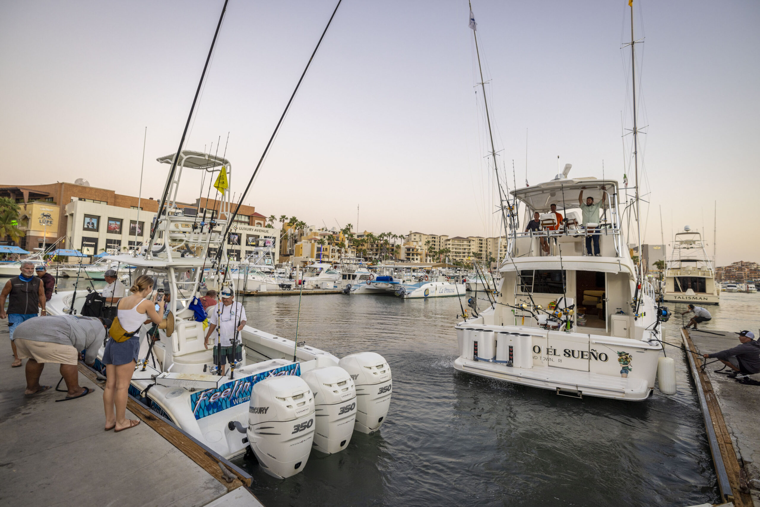 Two sport-fishing boats at the 2023 los cabos billfish tournaemnt.